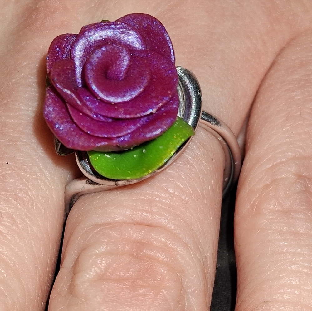 Handmade Purple Rose Silver Ring